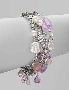 From the Bead and Chain Collection. An elegant tangle of sterling silver chains is vibrantly accented by rose quartz, lavender amethyst, and pearls.Rose quartz, lavender amethyst, and pearl Sterling silver Length, about 7 Toggle clasp Imported