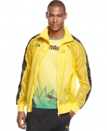 On display. Demonstrate your passion for top performance and Jamaica with this wind-resistant jacket from the Puma Usain Bolt collection. On display. Demonstrate your passion for top performance and Jamaica with this wind-resistant jacket from the Puma Usain Bolt collection.