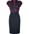 With its rich wine print and intricately embellished bodice, Emilio Puccis tailored sheath radiates dark glamour with an impeccable, feminine finish - Open V-neckline, cap sleeves, full exposed metal back zip, micro kick pleat - Flawless tailored fit - Team with sleek pumps and a dusting of sparkly fine jewelry