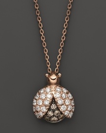 Brown and white diamonds set in a 14K. rose gold ladybug pendant.