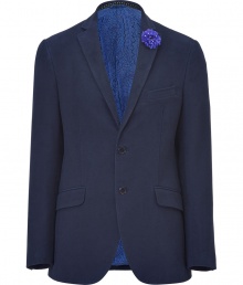 Bring stylish appeal to day or night ensembles with this versatile blazer from Etro - Notched lapels, two-button closure, single chest pocket, decorative flower pin at lapel, flap pockets at waist, double back vent, paisley lining - Pair with slim trousers or jeans, a button down, and brogues