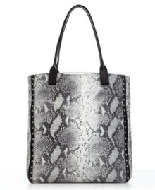Take the essential tote to a whole new level of luxe with the Templey Python Tote from BCBGMAXAZRIA. A sleek python print and bold silvertone studding detail this gorgeous everyday necessity. Take the essential tote to a whole new level of luxe with the Templey Python Tote from BCBGMAXAZRIA. A sleek python print and bold silvertone studding detail this gorgeous everyday necessity.