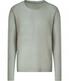 Stylish pullover in fine, pure pale grey linen - Super-soft, medium weave knit - Contrast decorative seams at shoulders and collar - Rib trim at cuffs and hem - Long sleeves and classic crew neck - Slim, straight silhouette - An elegant, versatile basic ideal for work or play - Layer with a t-shirt of blazer and pair with chinos, jeans or suit trousers