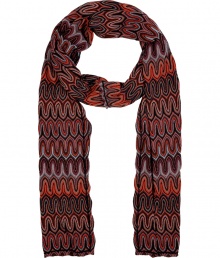 Paint chic patterning into your sophisticated accessories wardrobe with Missonis rich tonal saffron leaf patterned scarf - Black stitched ends - Wrap around everything from cropped biker jackets to elegant evening outerwear Paint chic patterning into your sophisticated accessories wardrobe with Missonis rich tonal saffron leaf patterned scarf - Black stitched ends - Wrap around everything from cropped biker jackets to elegant evening outerwear