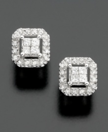 Supreme sophistication takes shape in squares. Round-cut and princess-cut diamond earrings (1/4 ct. t.w.) glitter on 14k white gold. Supreme sophistication takes shape in squares. Round-cut and princess-cut diamond earrings (1/4 ct. t.w.) glitter on 14k white gold.