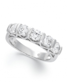 With its polished setting, and stunning five-stone design, this wedding band is the perfect celebration of marriage. Ring features five, round-cut, certified diamonds (1-1/2 ct. t.w.) in a 14k white gold setting. With its polished setting, and stunning five-stone design, this wedding band is the perfect celebration of marriage. Ring features five, round-cut, certified diamonds (1-1/2 ct. t.w.) in a 14k white gold setting.