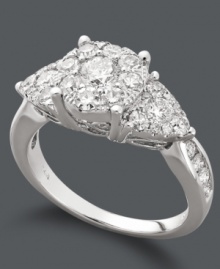 Sparkle to last a lifetime. This stunning diamond engagement ring features clusters of round-cut diamonds (1-1/2 ct. t.w.) set in 14k white gold. Sparkle to last a lifetime. This stunning diamond engagement ring features clusters of round-cut diamonds (1-1/2 ct. t.w.) set in 14k white gold.