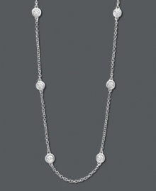 Get trendy style and a hint of sparkle, too. Trio by Effy Collection necklace features seven stations of round-cut, bezel set diamonds (1/2 ct. t.w.) strung on a delicate 14k white gold chain. Approximate length: 16 inches + 2-inch extender. Get trendy style and a hint of sparkle, too. Trio by Effy Collection necklace features seven stations of round-cut, bezel set diamonds (1/2 ct. t.w.) strung on a delicate 14k white gold chain. Approximate length: 16 inches + 2-inch extender.