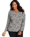 Answer the call of the wild with Karen Scott's long sleeve plus size top, featuring an animal-print!