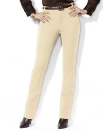 Rendered in smooth stretch cotton twill, these petite Lauren by Ralph Lauren pants channel sophisticated elegance in a classic silhouette with a sleek straight leg. Rendered in smooth stretch cotton twill, these petite Lauren by Ralph Lauren pants channel sophisticated elegance in a classic silhouette with a sleek straight leg.