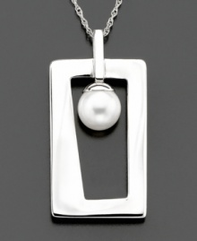 Add pretty pizzazz to your neckline with a geometric-style design featuring a cultured freshwater pearl (8-9 mm) inside a square sterling silver pendant. Chain measures 18 inches; drop measures 1-1/3 inches. Add pretty pizzazz to your neckline with a geometric-style design featuring a cultured freshwater pearl (8-9 mm) inside a square sterling silver pendant. Chain measures 18 inches; drop measures 1-1/3 inches.