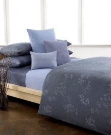 Reminiscent of the intense hues of nightfall, shades of lavender and blue meld in this Kent duvet cover set from Calvin Klein, featuring a textural leaf design for a look of modern beauty.