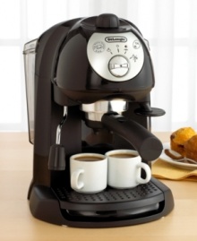 This compact machine is big on features. It self-primes, so there's no waiting, plus it's espresso-pod compatible and large enough to use with full-sized coffee mugs. One-year manufacturer's warranty. Model BAR32. This compact machine is big on features. It self-primes, so there's no waiting, plus it's espresso-pod compatible and large enough to use with full-sized coffee mugs. One-year manufacturer's warranty. Model BAR32.