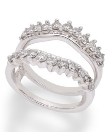 The perfect complement to your diamond engagement ring. This stunning ring guard will encircle your diamond with an intricate setting crafted from round-cut diamonds (1 ct. t.w.). Set in 14k white gold. The perfect complement to your diamond engagement ring. This stunning ring guard will encircle your diamond with an intricate setting crafted from round-cut diamonds (1 ct. t.w.). Set in 14k white gold.