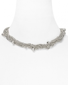 Do the twist with this layered link necklace from ABS by Allen Schwartz. Multiple metal chains are accented by dazzling crystal beads and wrapped into one striking statement piece. Do the twist with this layered link necklace from ABS by Allen Schwartz. Multiple metal chains are accented by dazzling crystal beads and wrapped into one striking statement piece.
