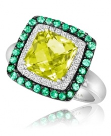 This ring is perfect for any party! Le Vian's citrus-hued cocktail ring shines in cushion-cut lime quartz (2-7/8 ct. t.w.) with round-cut tsavorite (1/2 ct. t.w.) and sparkling diamonds (1/10 ct. t.w.). Set in 14k white gold. Size 7.