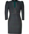 Ultra sophisticated with a characteristic chic twist, McQ Alexander McQueens zipper detailed tartan dress is an edgy yet elegant choice - Round neckline with slit front, 3/4 sleeves, softly puffed shoulders, zipper trim, hidden back zip, kick pleat - Tailored fit - Pair with flats for work, or dress up with heels and a box clutch for cocktails