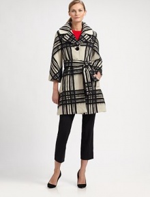 Featuring an intriguing print and made from Italian fabrication, a brilliant coat with a silhouette-defining tie belt.Oversized notched collarThree-quarter sleevesButton closureSelf-tie beltSlash pocketsFully linedAbout 35 from shoulder to hemWool/alpaca/acrylic/polyamide/polyesterDry cleanImported of Italian fabric Model shown is 5'10½ (179cm) wearing US size 4. Featuring an intriguing print and made from Italian fabrication, a brilliant coat with a silhouette-defining tie belt.Oversized notched collarThree-quarter sleevesButton closureSelf-tie beltSlash pocketsFully linedAbout 35 from shoulder to hemWool/alpaca/acrylic/polyamide/polyesterDry cleanImported of Italian fabric Model shown is 5'10½ (179cm) wearing US size 4.