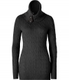 Undeniably chic, this extra-long cable knit sweater from Polo Ralph Lauren boasts a cable knit pattern and a large coal neckline - Oversized cowl neck with buttons, long sleeves, slim fit, cable knit pattern, ribbed cuffs and hem, long body - Pair with leather leggings, skinny jeans, or a pencil skirt