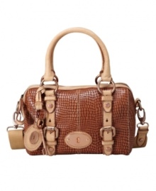 An eye-catching python print adds a touch of sass to this satchel by Fossil. With striking rose goldtone hardware and buckle front detailing, this style is oh-so deserving of a place in your handbag collection. An eye-catching python print adds a touch of sass to this satchel by Fossil. With striking rose goldtone hardware and buckle front detailing, this style is oh-so deserving of a place in your handbag collection.
