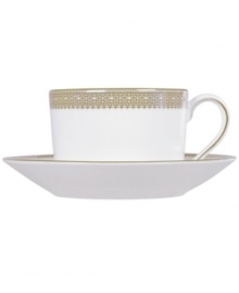 Inspired by the intricate ribbons of lace that adorn Vera Wang dresses, this gold lace border melds with a delicate floral design to form a pattern on this collection of dinnerware and dishes that is both exquisitely detailed and elegantly timeless. Imperial teacup shown front. Inspired by the intricate ribbons of lace that adorn Vera Wang dresses, this gold lace border melds with a delicate floral design to form a pattern on this collection of dinnerware and dishes that is both exquisitely detailed and elegantly timeless. Imperial teacup shown front.
