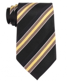 Bright stripes update basic black. This Sean John tie is a sleek modern look. Bright stripes update basic black. This Sean John tie is a sleek modern look.