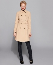 DKNY's petite classic trench keeps you warm all season. Layer over your winter-warmers for chic styling!