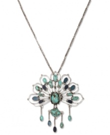 Show off your fashion sense with this eye-catching peacock pendant from Lucky Brand. Dressed up in semi-precious turquoise stones in a shiny, silver setting, it's the perfect statement piece of the season. Approximate length: 26-1/2 inches. Approximate drop: 4-1/2 inches. Show off your fashion sense with this eye-catching peacock pendant from Lucky Brand. Dressed up in semi-precious turquoise stones in a shiny, silver setting, it's the perfect statement piece of the season. Approximate length: 26-1/2 inches. Approximate drop: 4-1/2 inches.