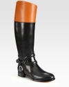 Supple leather in contrasting tones form this equestrian-inspired silhouette, finished with polished buckle straps. Stacked heel, 1 (25mm)Shaft, 16½Leg circumference, 14½Leather upperLeather lining and solePadded insoleMade in ItalyOUR FIT MODEL RECOMMENDS ordering one half size up as this style runs small. 