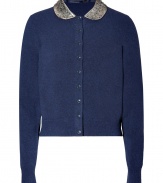 Finish daytime looks on a demure edge with Marc by Marc Jacobs embellished round collar cardigan - Silver-toned embellished round collar, long sleeves, front snap closures, fine ribbed trim - Cropped, fitted silhouette - Wear with jeans and flats, or a pencil skirt and heels