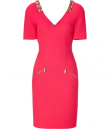Radiant in neon pink with intricately embellished shoulders, Matthew Williamsons paneled wool sheath is as eye-catching as it is exquisite - V-neckline in front and back, short sleeves, embellished shoulders, slated front zip pockets, exposed metal back zip - Tailored fit - Wear with heels and a bright leather clutch Radiant in neon pink with intricately embellished shoulders, Matthew Williamsons paneled wool sheath is as eye-catching as it is exquisite - V-neckline in front and back, short sleeves, embellished shoulders, slated front zip pockets, exposed metal back zip - Tailored fit - Wear with heels and a bright leather clutch
