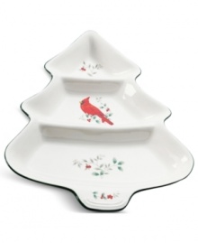 Add new whimsy to your Winterberry dinnerware collection with this divided server from Pfaltzgraff. A tree shape with classic holly detail and green banding make it a festive addition to holiday tables. Add new whimsy to your Winterberry dinnerware collection with this divided server from Pfaltzgraff. A tree shape with classic holly detail and green banding make it a festive addition to holiday tables.