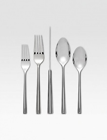 This exquisite stainless steel place setting combines form and function in its sleek, elegant lines.Stainless steelIncludes dinner fork, salad fork, dinner knife, soup spoon and teaspoonHand washImported This exquisite stainless steel place setting combines form and function in its sleek, elegant lines.Stainless steelIncludes dinner fork, salad fork, dinner knife, soup spoon and teaspoonHand washImported