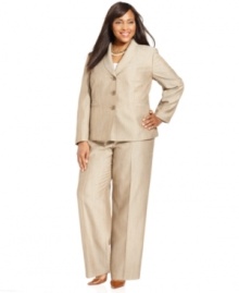 A subtle herringbone in a seasonally inspired hue makes Evan Picone's plus size suit striking for spring and summer. Complete the look with shiny patent flats or a peeptoe heel. A subtle herringbone in a seasonally inspired hue makes Evan Picone's plus size suit striking for spring and summer. Complete the look with shiny patent flats or a peeptoe heel.
