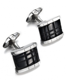 Sleek & refined. These rectangular-shaped cuff links make the favorite accent to his best work shirt. Crafted in sterling silver, an engraved onyx stone decorates the center (10-3/4 ct. t.w.). Approximate length: 13/16 inch. Approximate width: 5/8 inch. Sleek & refined. These rectangular-shaped cuff links make the favorite accent to his best work shirt. Crafted in sterling silver, an engraved onyx stone decorates the center (10-3/4 ct. t.w.). Approximate length: 13/16 inch. Approximate width: 5/8 inch.