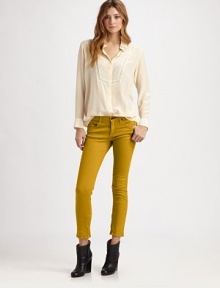 Slim-fit capri jeans with five-pocket styling and edgy zippered cuffs. THE FITRise, about 8Inseam, about 26THE DETAILSZip flyFive-pocket styleZippered cuffs55% cotton/42% Lyocell/3% spandexMachine washMade in USA of imported fabricModel shown is 5'9 (176cm) wearing US size 4. Slim-fit capri jeans with five-pocket styling and edgy zippered cuffs. THE FITRise, about 8Inseam, about 26THE DETAILSZip flyFive-pocket styleZippered cuffs55% cotton/42% Lyocell/3% spandexMachine washMade in USA of imported fabricModel shown is 5'9 (176cm) wearing US size 4.