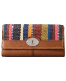 An eye-catching design decorated with vintage-inspired details and a season-perfect print. This boho beautiful wallet from Fossil features an earthy color palette, silver-tone hardware and lots of interior organization. An eye-catching design decorated with vintage-inspired details and a season-perfect print. This boho beautiful wallet from Fossil features an earthy color palette, silver-tone hardware and lots of interior organization.