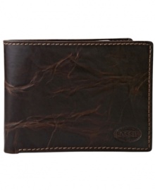 This leather wallet from Fossil is a heritage-inspired classic for your cash-and-card carrying needs. This leather wallet from Fossil is a heritage-inspired classic for your cash-and-card carrying needs.