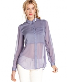 A solid panel adds a modern appeal to this sheer-chiffon Free People slouchy blouse -- a spring must-have!