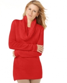 Get prepared for crisp days with this petite sweater from Karen Scott! It features a detachable circle scarf at the collar for the ultimate in coziness. (Clearance) Get prepared for crisp days with this petite sweater from Karen Scott! It features a detachable circle scarf at the collar for the ultimate in coziness. (Clearance)