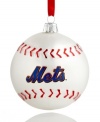 Hit a holiday home run with Kurt Adler's MLB baseball ornament for New York Mets fans. Red and white glass offers cheer that lasts well beyond the season.