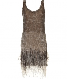 Channel 1920s-inspired glamour in this bead-and-feather fringed frock from Roberto Cavalli - Scoop neck, sleeveless, tank style mini-dress, all-over bead embellishment, bead and feather fringed hem - Wear with peep-toe platforms and a statement clutch Channel 1920s-inspired glamour in this bead-and-feather fringed frock from Roberto Cavalli - Scoop neck, sleeveless, tank style mini-dress, all-over bead embellishment, bead and feather fringed hem - Wear with peep-toe platforms and a statement clutch