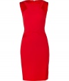 Inject bold style to your party look with this stunning stretch wool pencil dress from Blumarine - Round neck, sleeveless, contrasting silky fabric panels at shoulders and waist, figure-hugging silhouette, front slit, concealed back zip closure - Wear with statement heels and a leather clutch