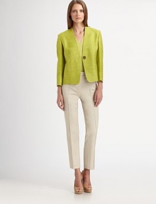 Luxe, textural silk, tailored in a modern, architectural design.V necklineConcealed snap closureThree-quarter sleeves with vented cuffsBack gathersFully linedAbout 19 from shoulder to hemSilkDry cleanImportedModel shown is 5'10 (177cm) wearing US size 4. Luxe, textural silk, tailored in a modern, architectural design.V necklineConcealed snap closureThree-quarter sleeves with vented cuffsBack gathersFully linedAbout 19 from shoulder to hemSilkDry cleanImportedModel shown is 5'10 (177cm) wearing US size 4.