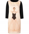 A Pop Art iteration of the famed Da Vinci Vitruvian Man, this ultra-chic Moschino C&C frock is a stylish conversation-starter - Rounded bateau neck, three-quarter contrasting black sleeves, straight silhouette, front print, contrasting black back - Wear with platform pumps and a studded clutch