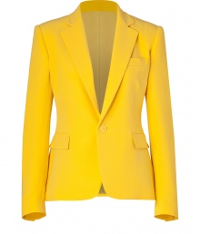 With its radiant yellow hue and immaculate tailored cut, Ralph Laurens pristine silk blazer is an ultra-sophisticated way to brighten polished daytime looks - Peaked lapel, long sleeves, buttoned cuffs, single button closure, flap pockets - Tailored fit - Wear over a form-fitting sheath dress with heels and a dusting of fine jewelry