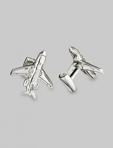 A bit of jet-set character for the sartorial set, designed in polished sterling silver. Sterling silver Engine backing About 1 diam. Made in USA 