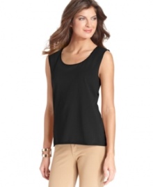 Jones New York Collection lends a luxe touch to this plus size tank top, featuring silk trim-- it's an ideal layering piece.