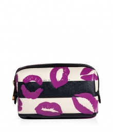 Tote around your makeup essentials in style with this lip print covered cosmetics bag from Marc by Marc Jacobs - Lip-detailed square cosmetics bag with top zip closure and logo plaque, leather trim - Perfect for daily use or as a thoughtful gift Tote around your makeup essentials in style with this lip print covered cosmetics bag from Marc by Marc Jacobs - Lip-detailed square cosmetics bag with top zip closure and logo plaque, leather trim - Perfect for daily use or as a thoughtful gift