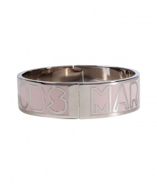 Give your outfit a girlie twist with Marc by Marc Jacobs blush logo bangle - Colored enamel and silver-toned brass, hinged back - Stack on over cashmere knits with favorite skinnies and flats Give your outfit a girlie twist with Marc by Marc Jacobs blush logo bangle - Colored enamel and silver-toned brass, hinged back - Stack on over cashmere knits with favorite skinnies and flats